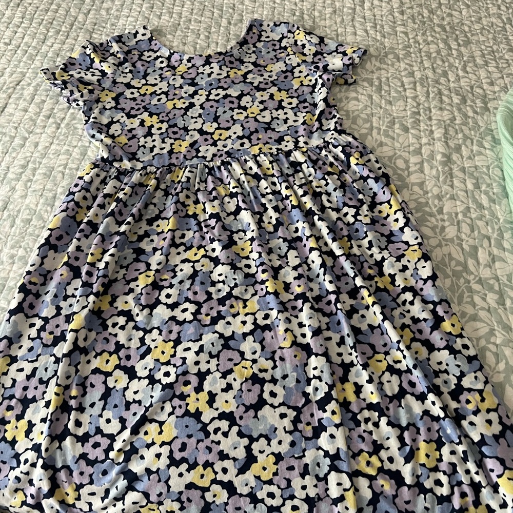 Lands' End Yellow and White Pleated Sundress with Flutter Sleeves